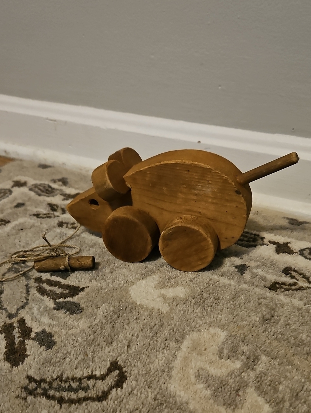 Classic Wooden Pull-Along Mouse Toy in Brown Sunflower Workshop